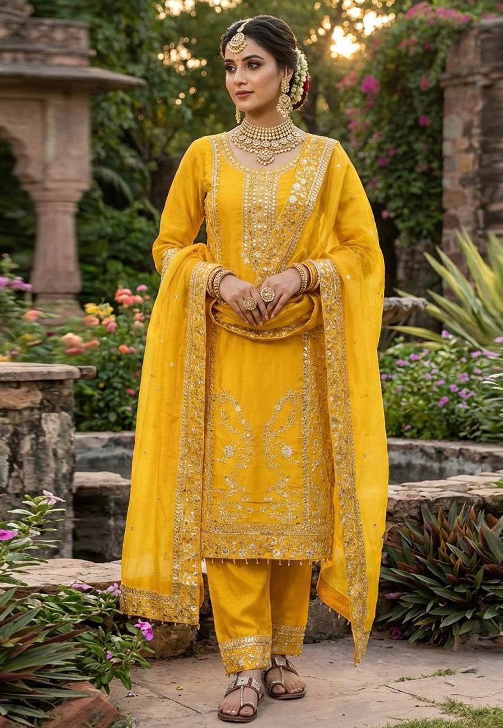 Yellow Silk Readymade Pakistani Suit 325341