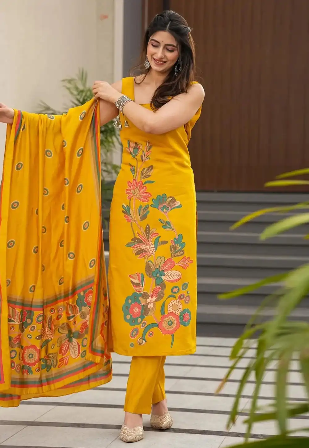 Yellow Silk Readymade Pakistani Suit 317762