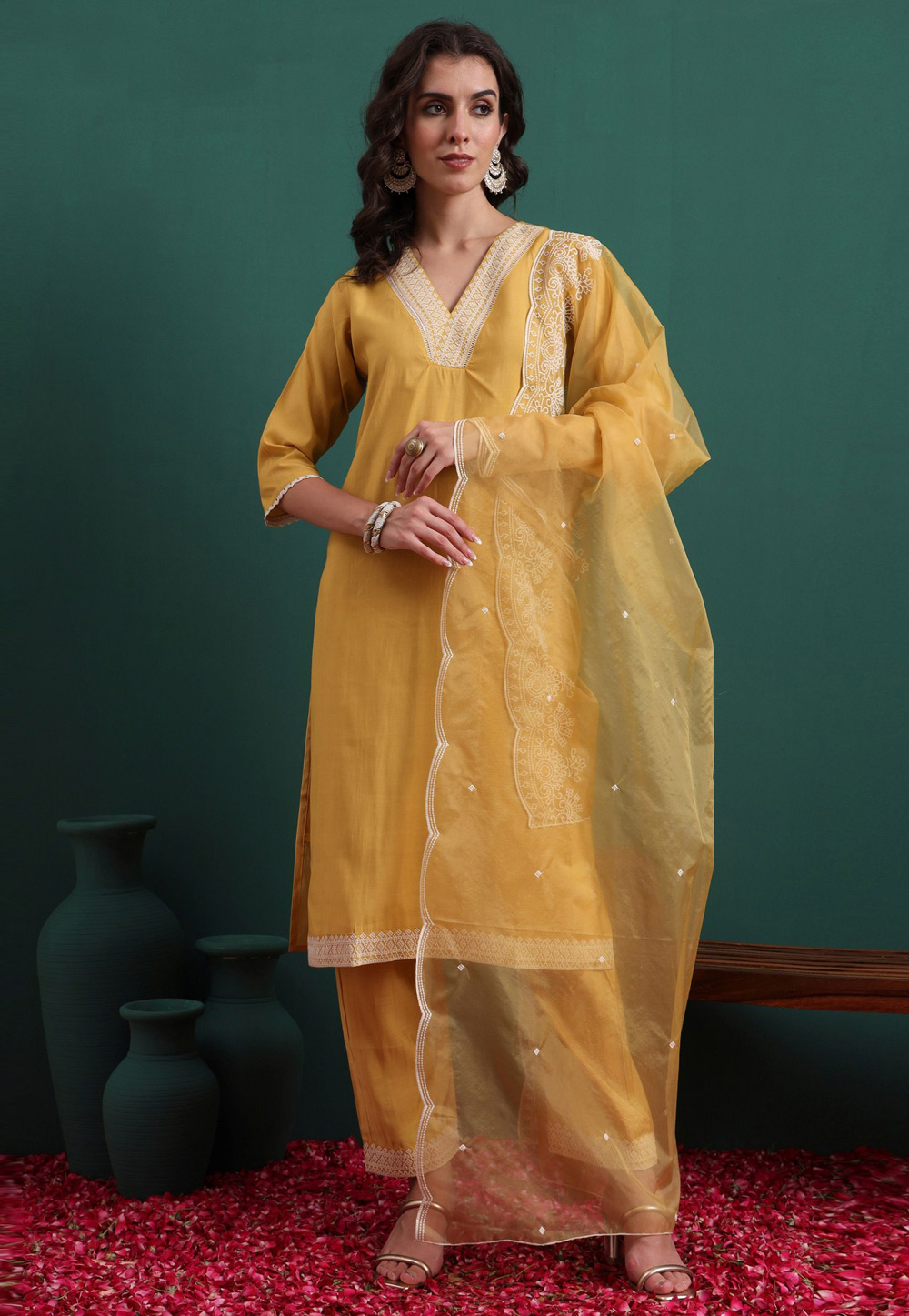 Yellow Silk Readymade Pakistani Suit 324502