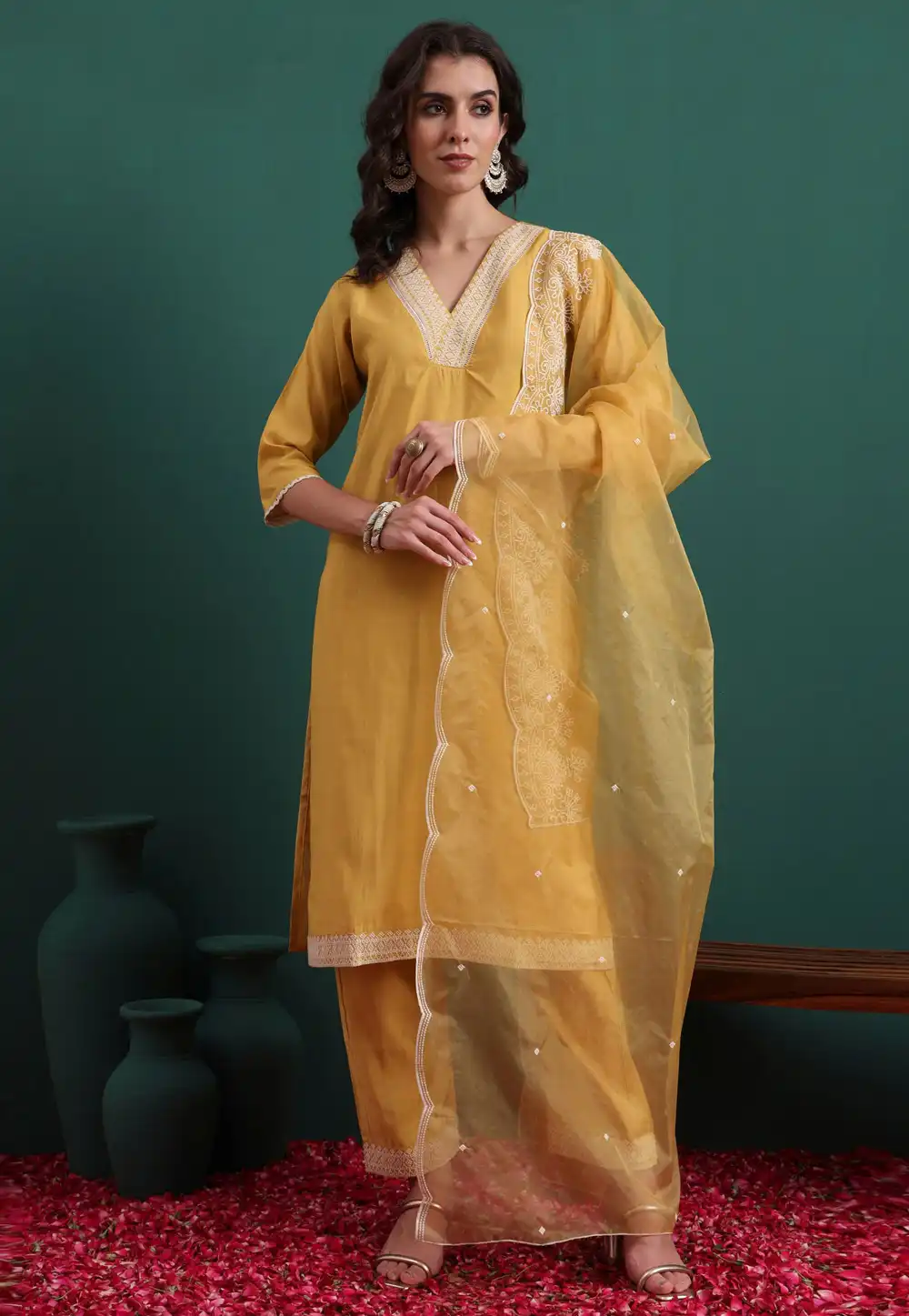 Yellow Silk Readymade Pakistani Suit 324502