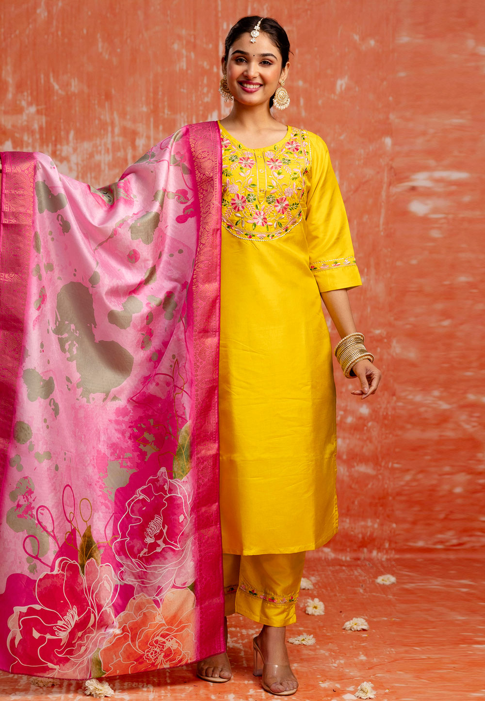 Yellow Silk Readymade Pakistani Suit 329991