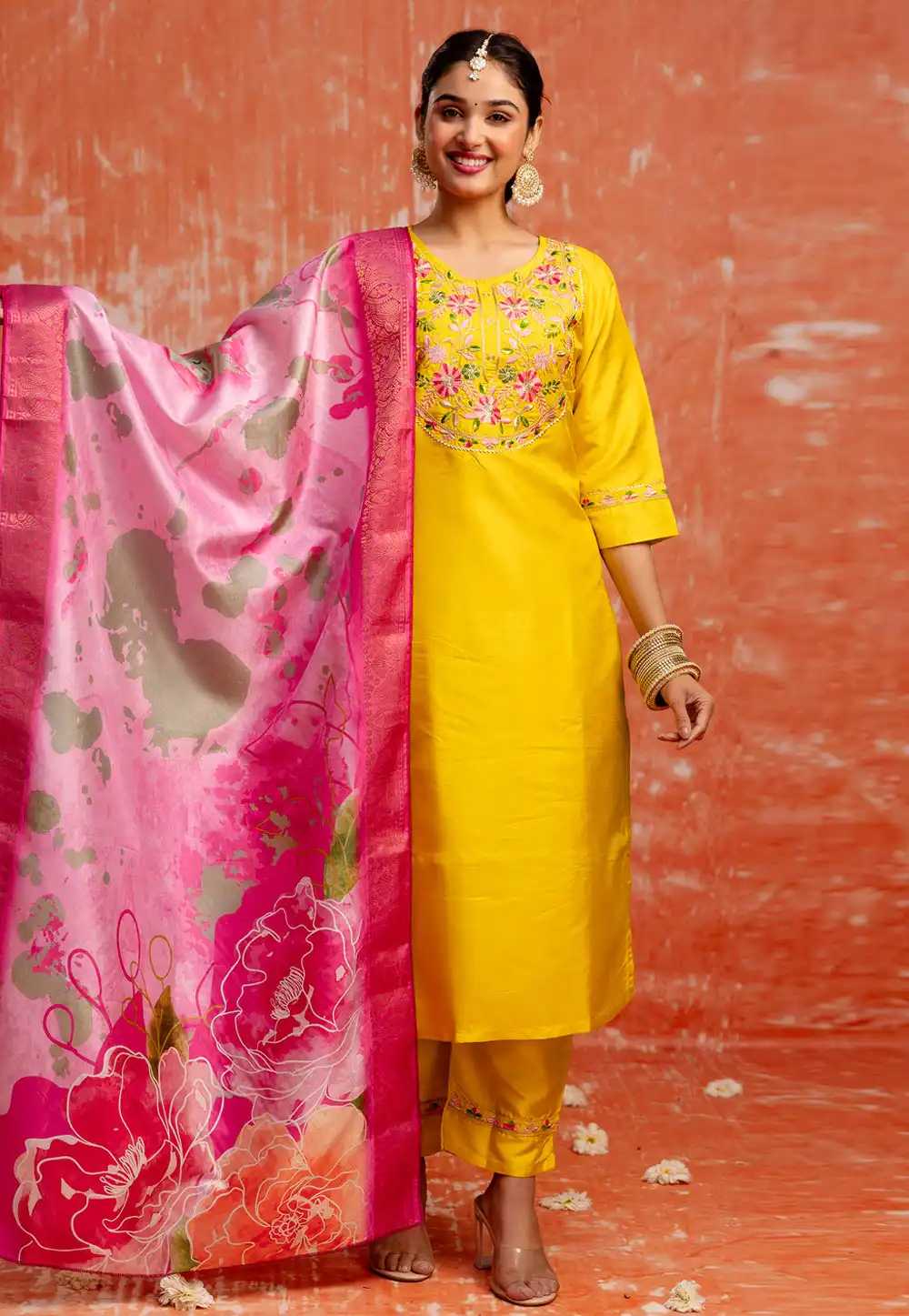 Yellow Silk Readymade Pakistani Suit 329991