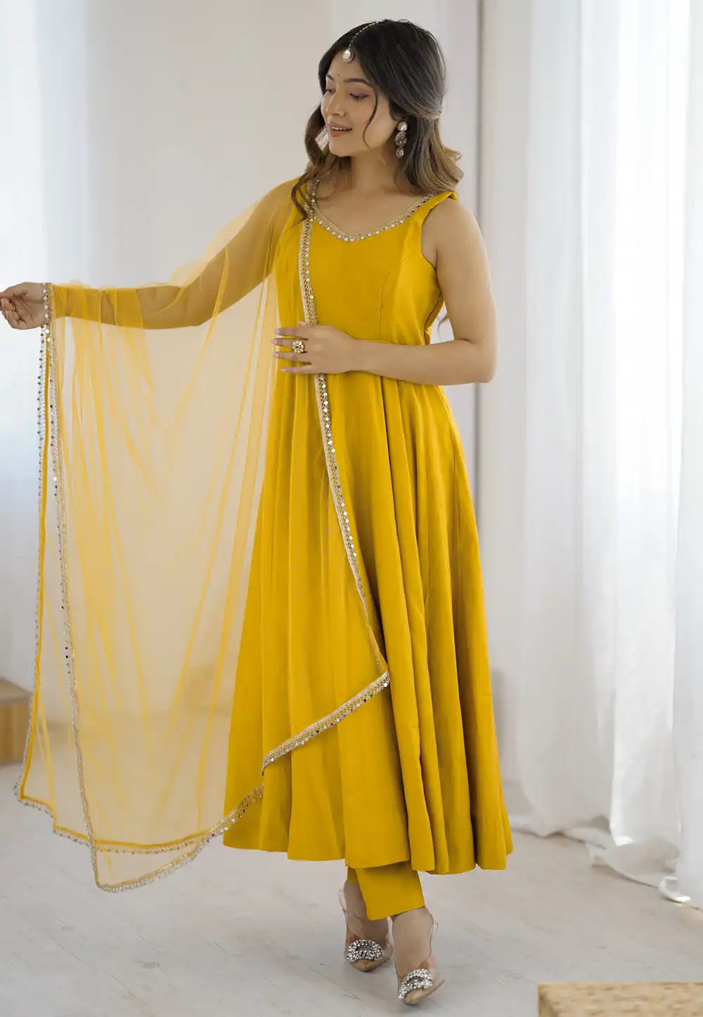 Yellow Silk Readymade Pant Style Suit 316852