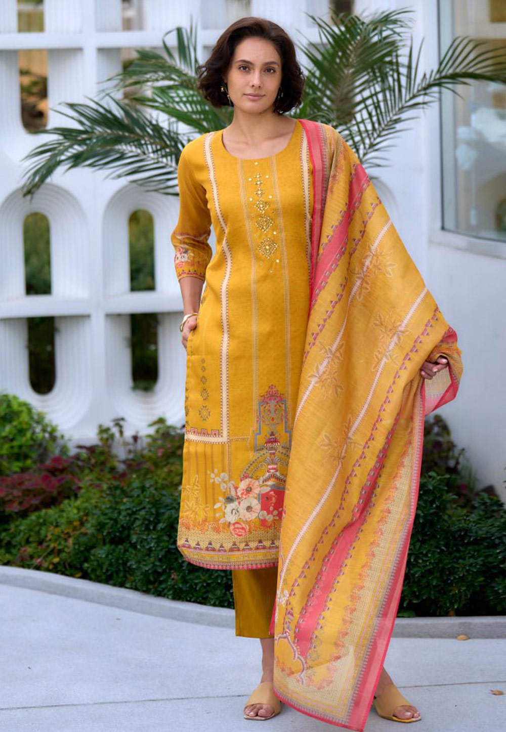 Yellow Silk Readymade Pant Style Suit 312038