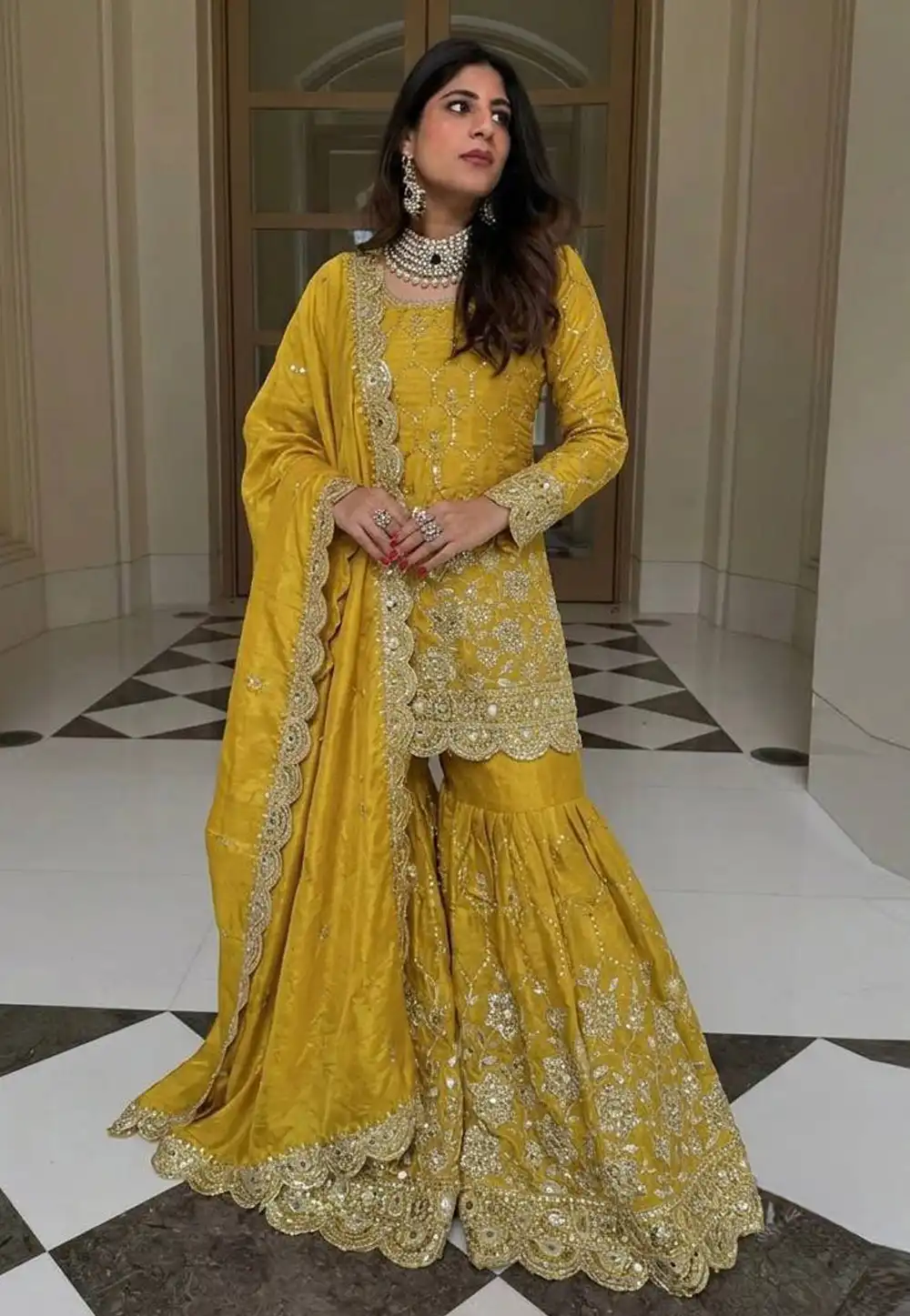 Yellow Silk Readymade Sharara Suit 329682