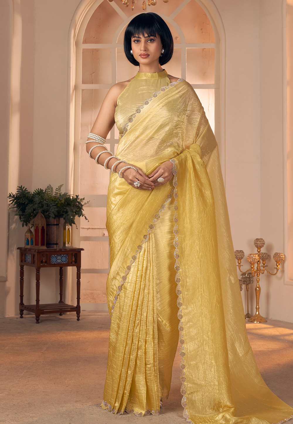 Yellow Silk Saree With Blouse 320495