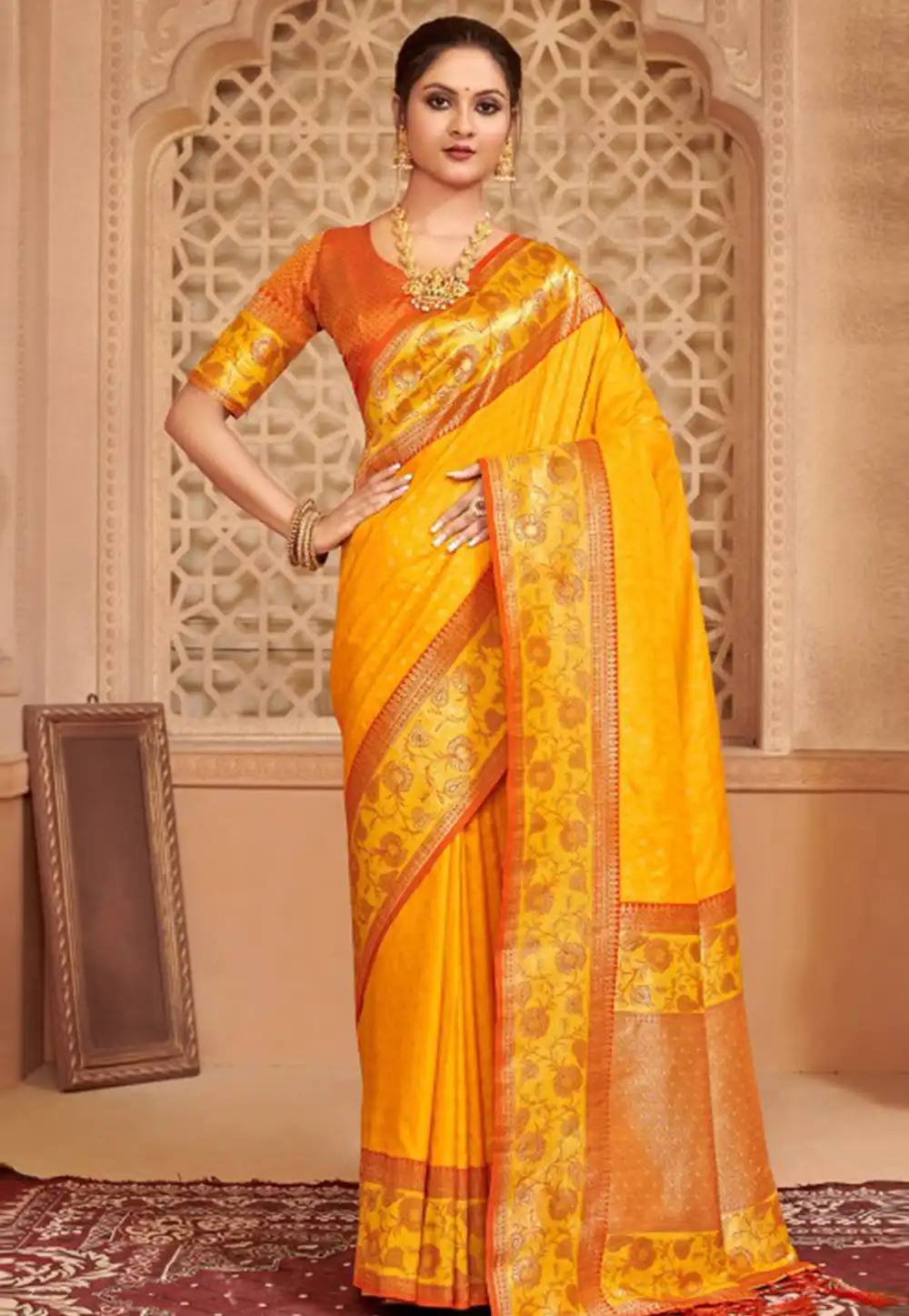 Yellow Silk Saree With Blouse 324342