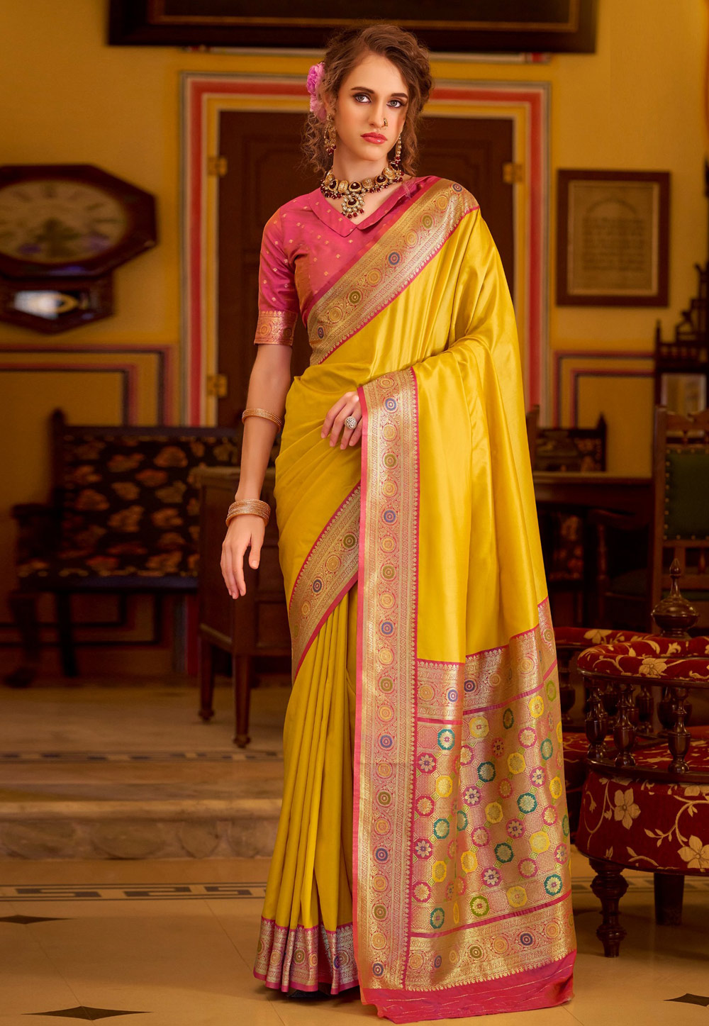 Yellow Silk Saree With Blouse 320723