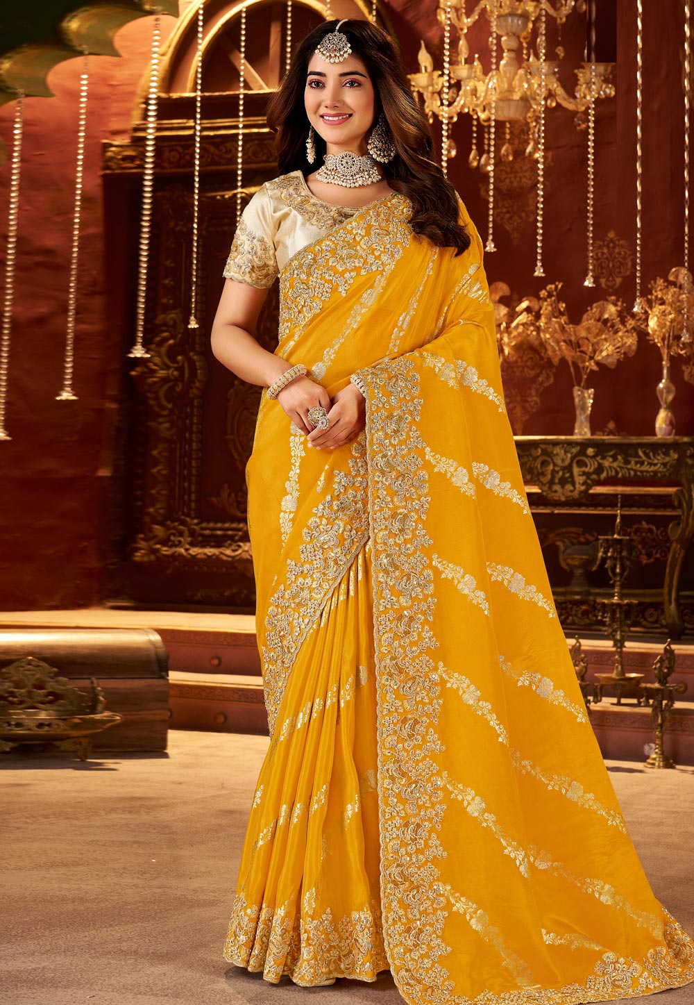 Yellow Silk Saree With Blouse 321678