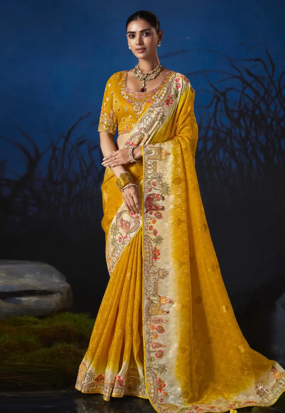 Yellow Silk Saree With Blouse 335610