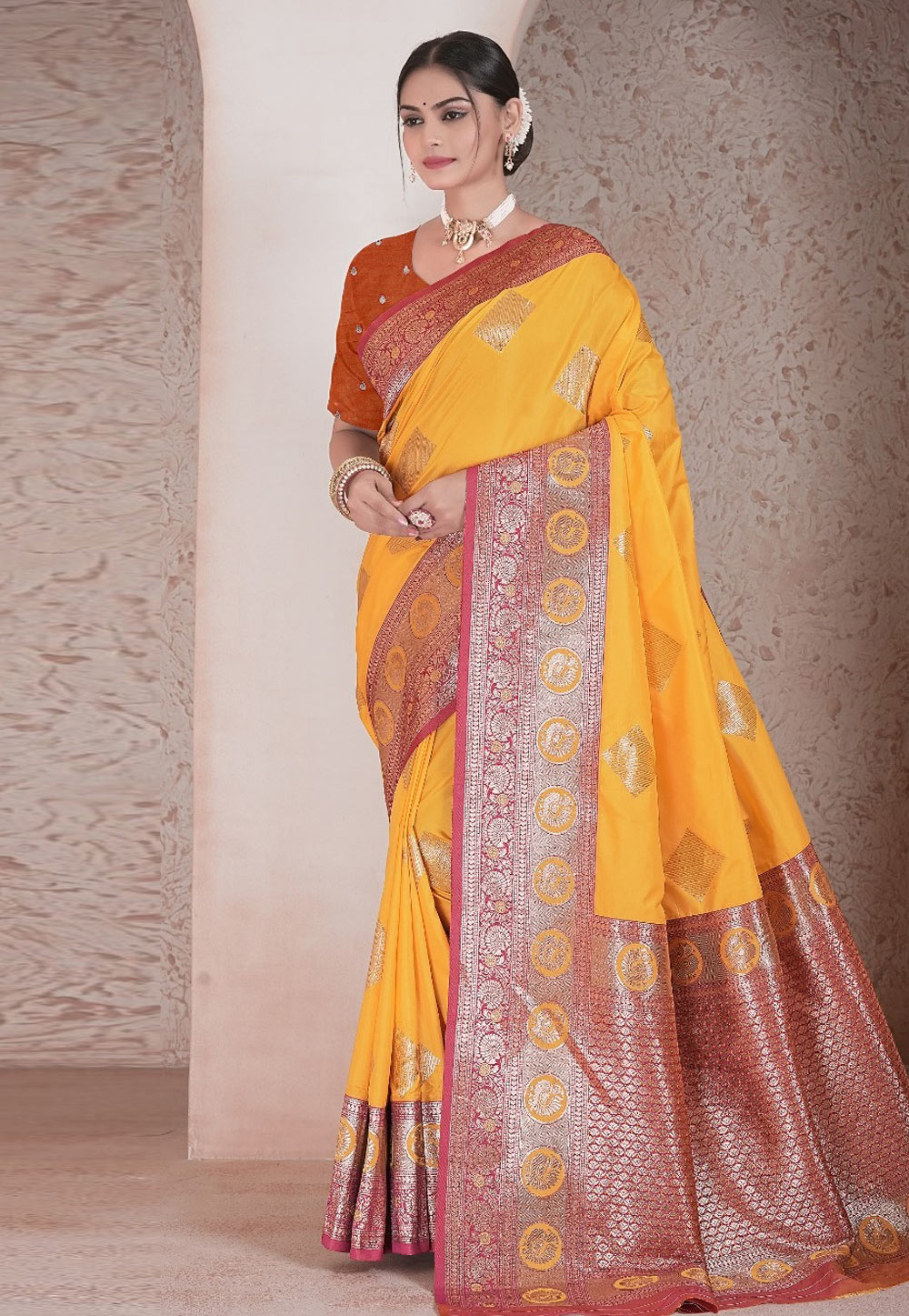 Yellow Silk Saree With Blouse 312295