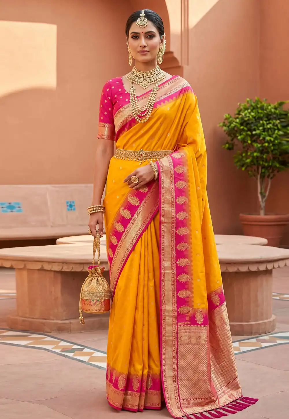 Yellow Silk Saree With Blouse 330504