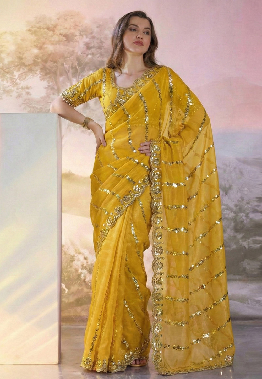 Yellow Silk Saree With Blouse 330083