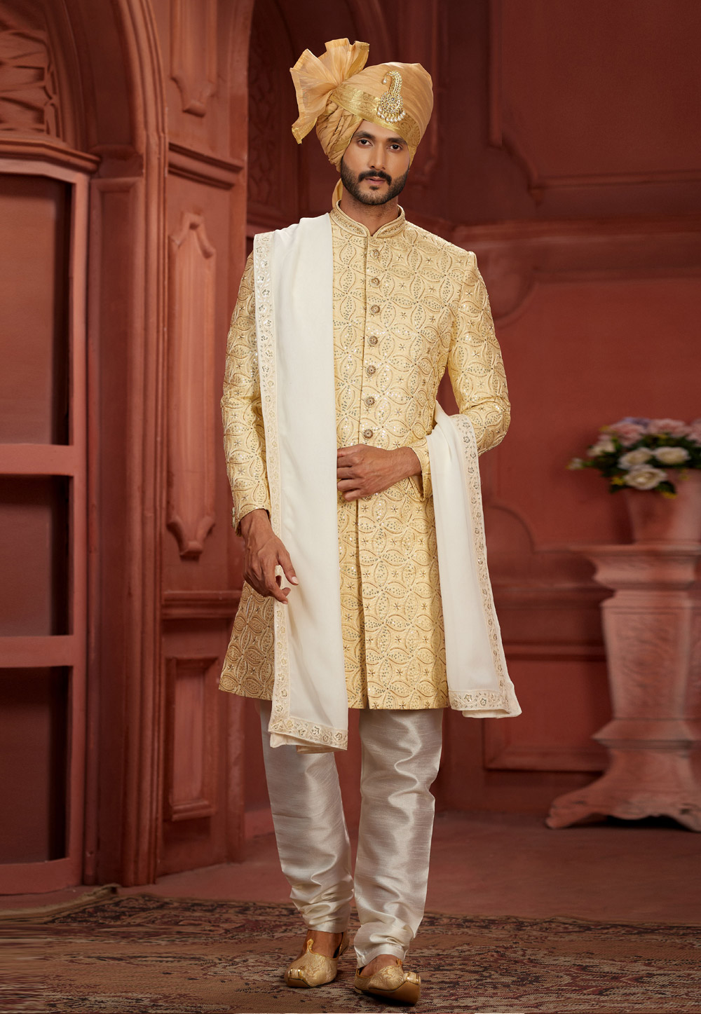 Yellow Silk Sherwani 286277