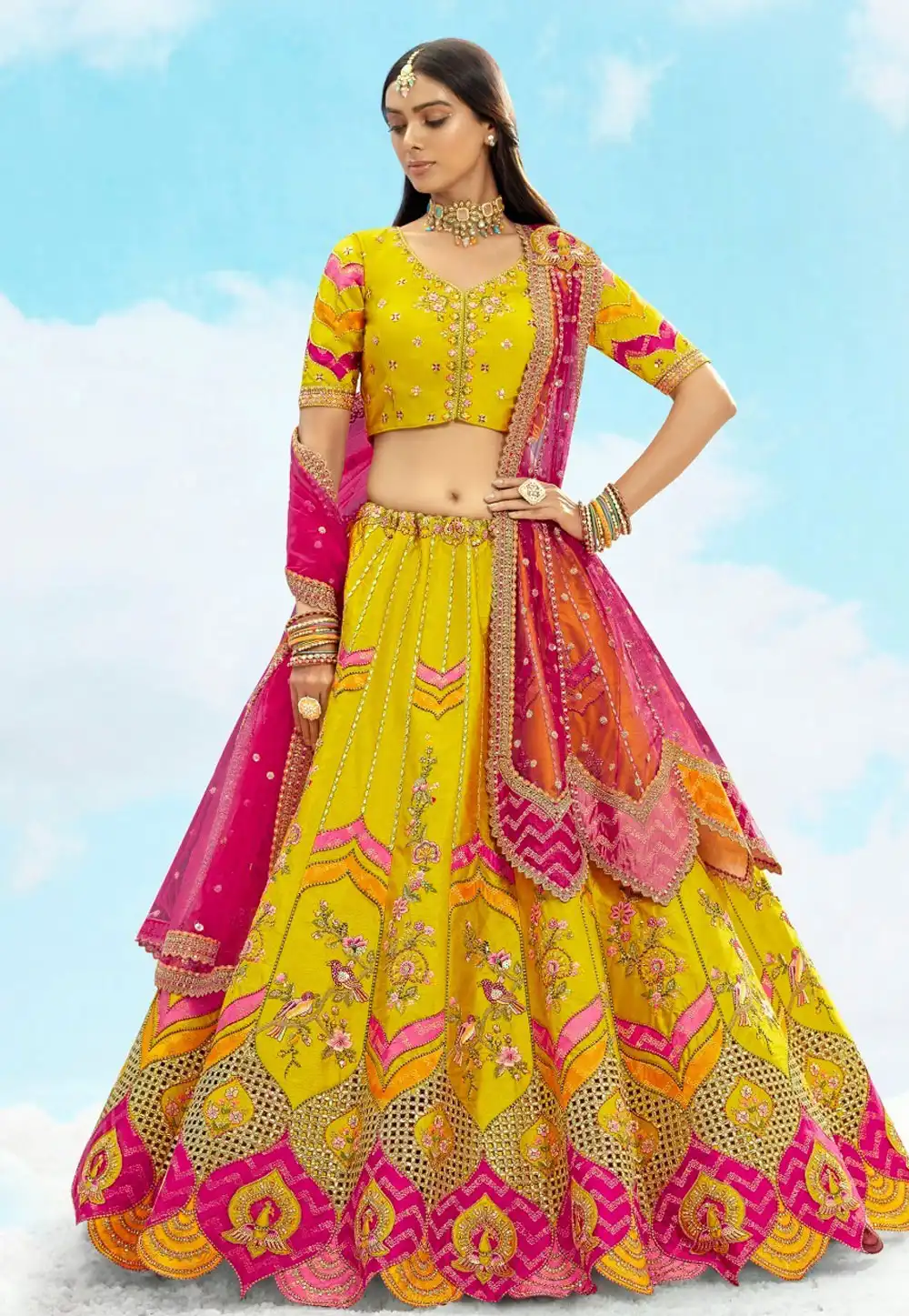 Yellow Silk Wedding Lehenga Choli 306609