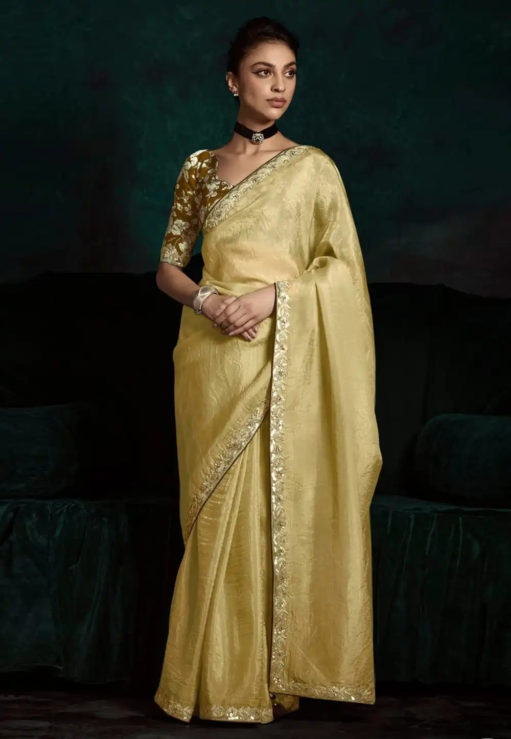 Yellow Tissue Saree With Blouse 315761