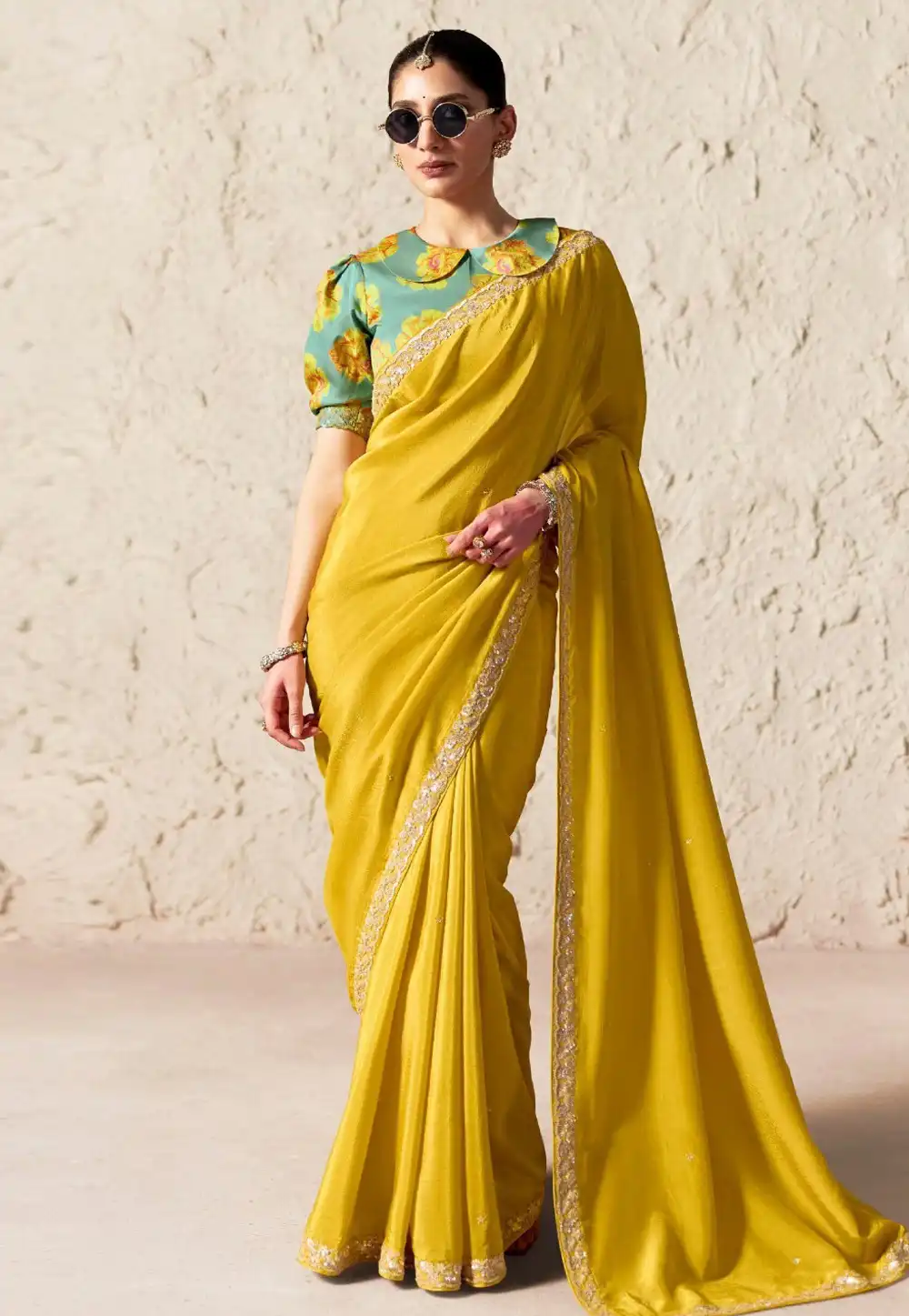 Yellow Tissue Saree With Blouse 327894