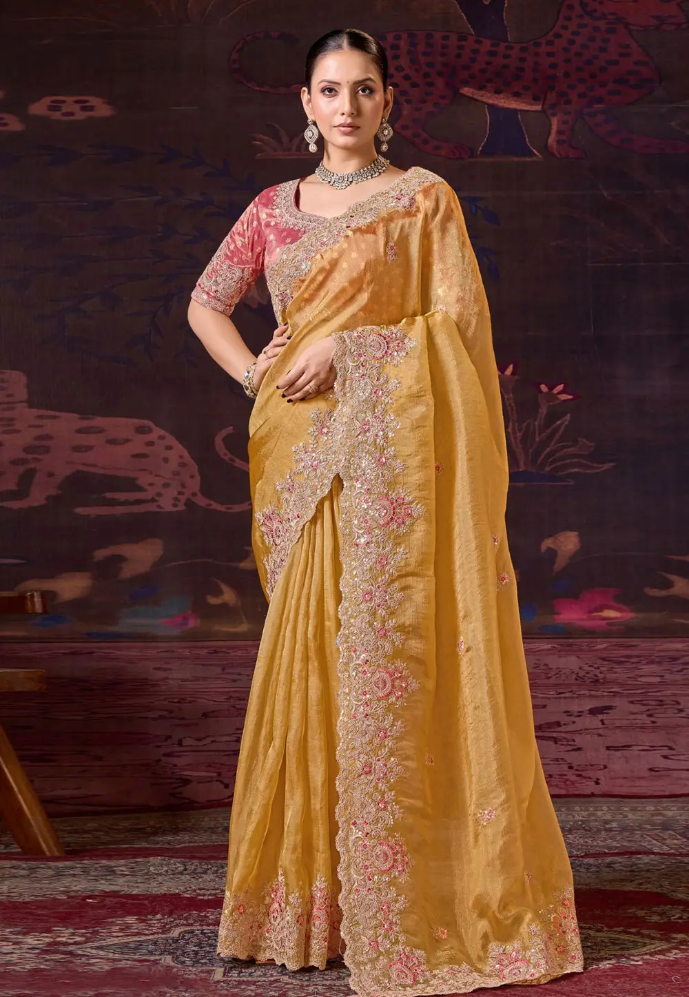 Yellow Tissue Saree With Blouse 336986