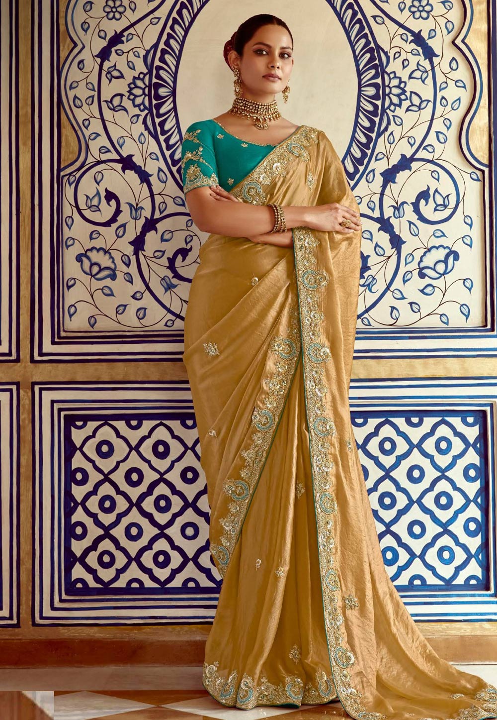 Yellow Tissue Saree With Blouse 306247