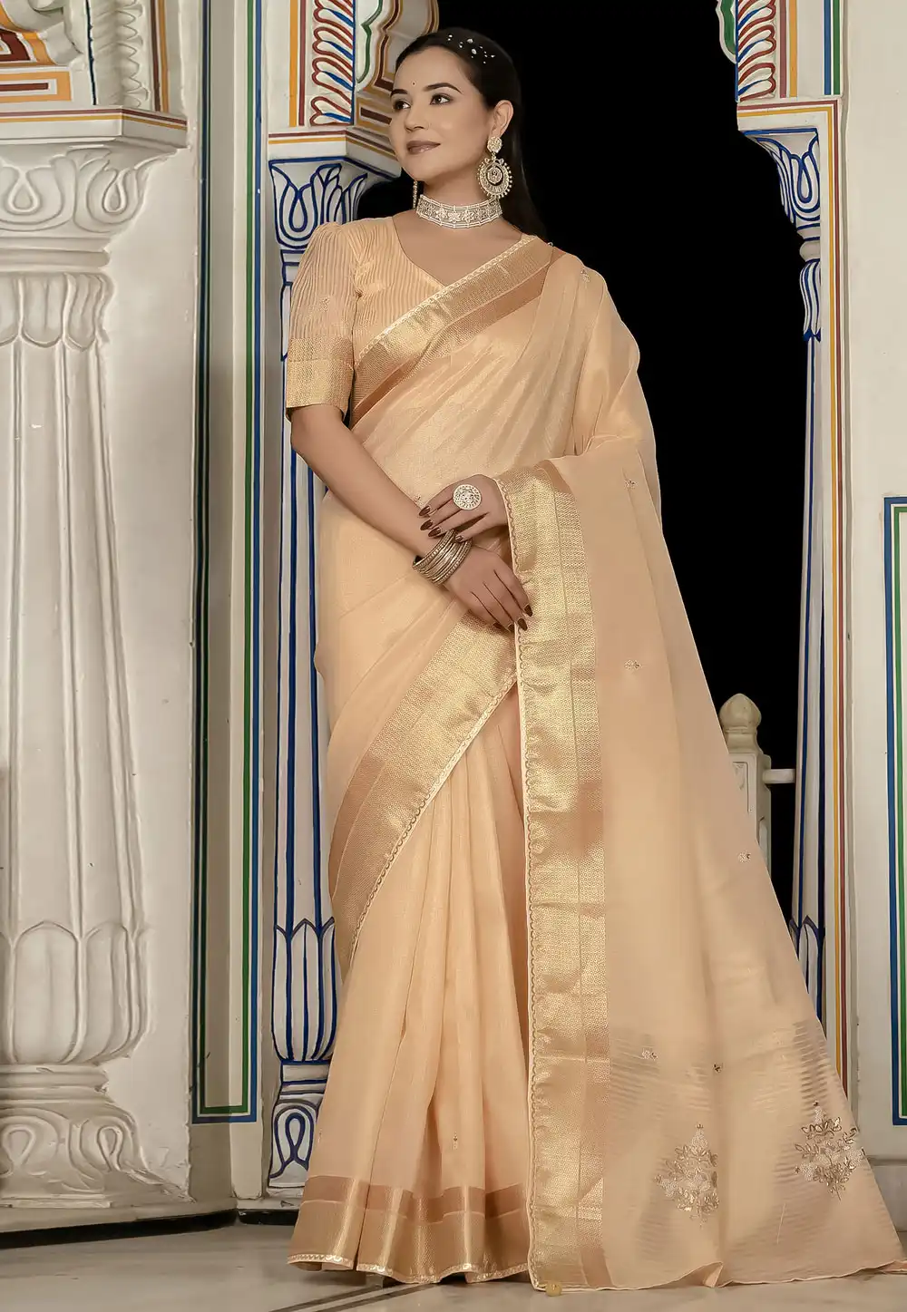 Yellow Tissue Saree With Blouse 313346