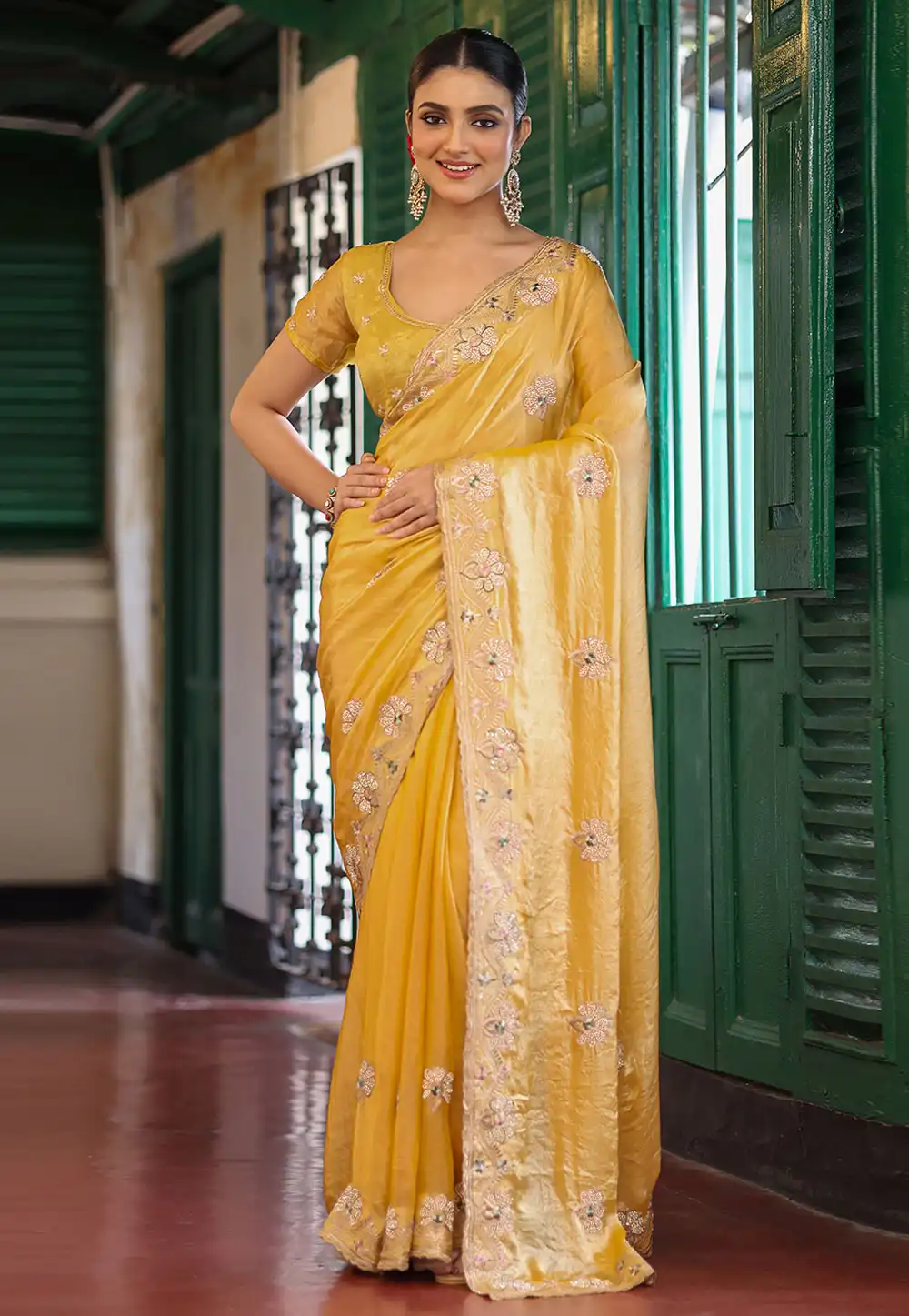 Yellow Tissue Saree With Blouse 319986