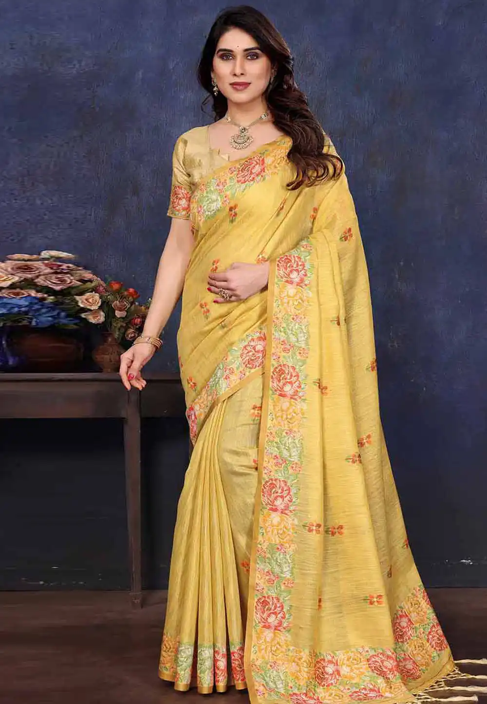 Yellow Tissue Silk Saree With Blouse 316554
