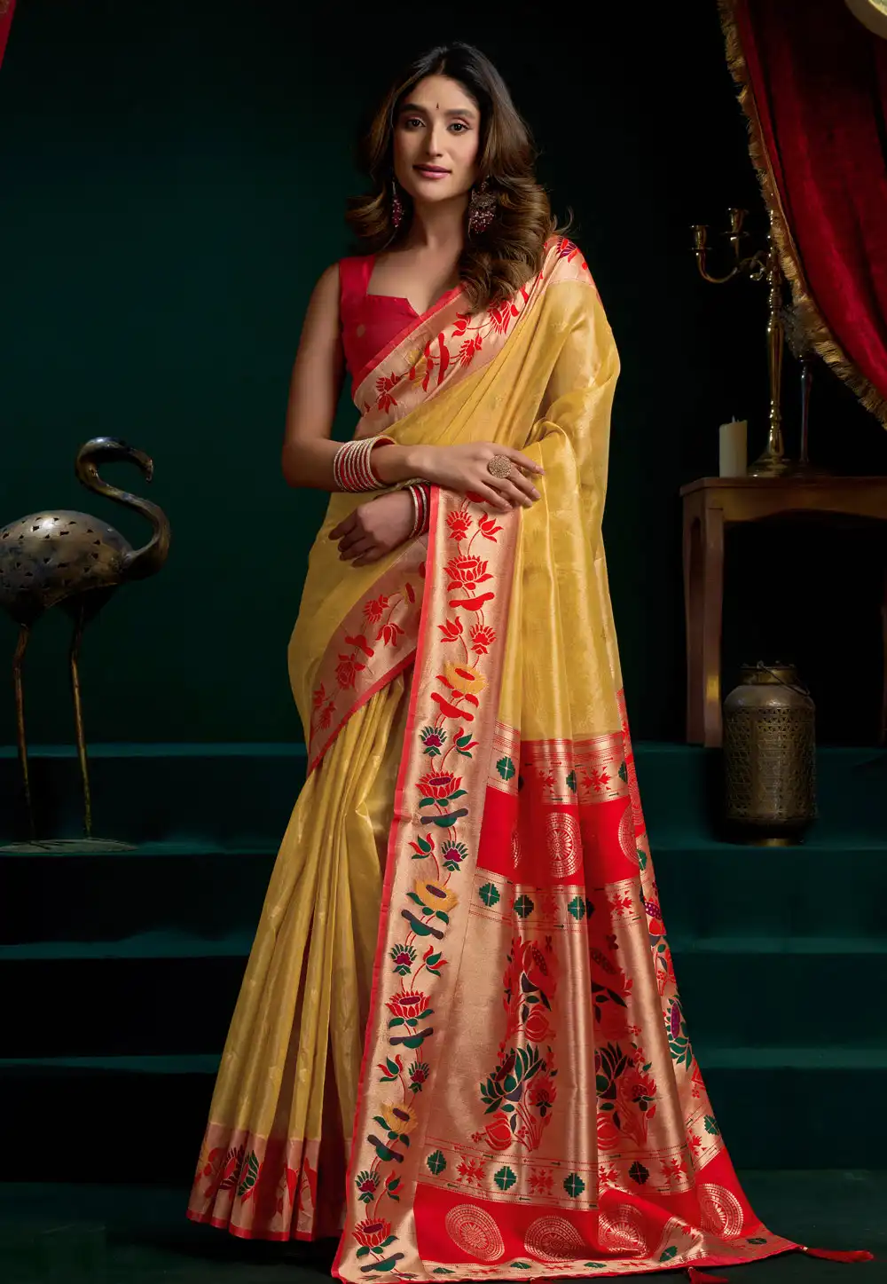 Yellow Tissue Silk Saree With Blouse 325407