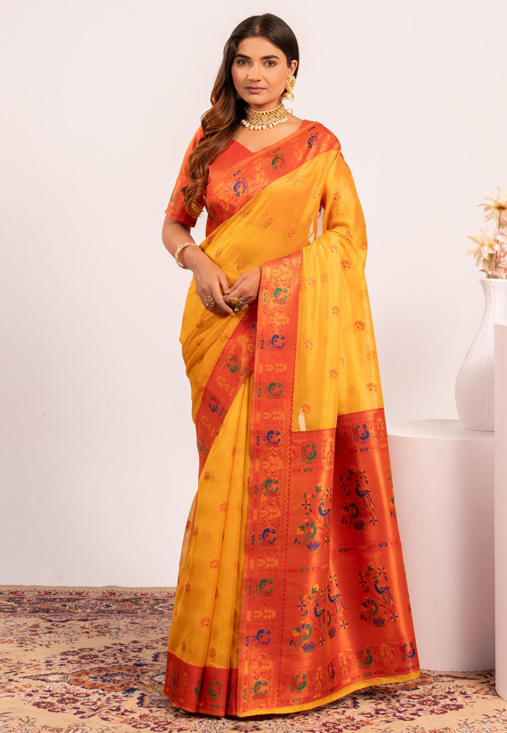 Yellow Tissue Silk Saree With Blouse 327747