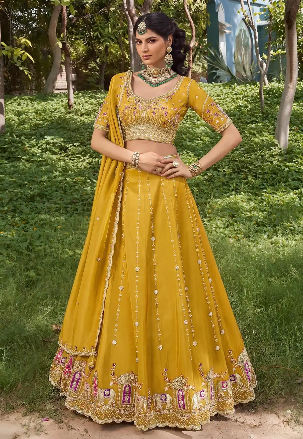 Yellow Tissue Wedding Lehenga Choli 329228