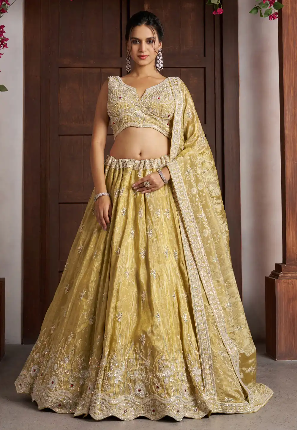 Yellow Tissue Wedding Lehenga Choli 329409
