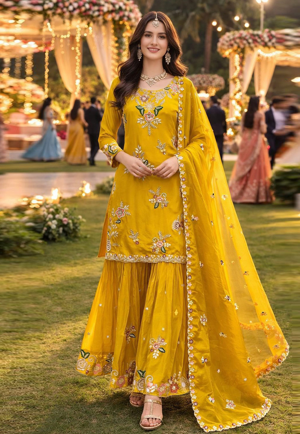 Yellow Viscose Crepe Readymade Sharara Suit 325550