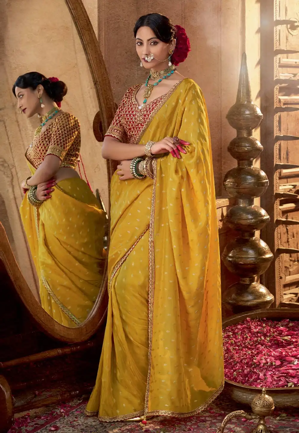 Yellow Viscose Crepe Saree With Blouse 313432