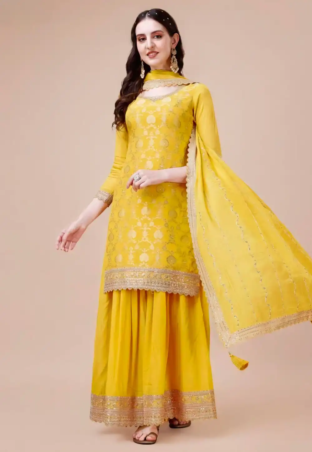 Yellow Viscose Gharara Suit 288396