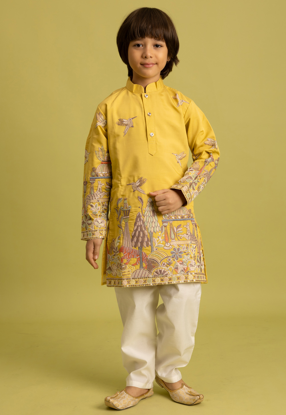 Yellow Viscose Kids Kurta Pajama 317662