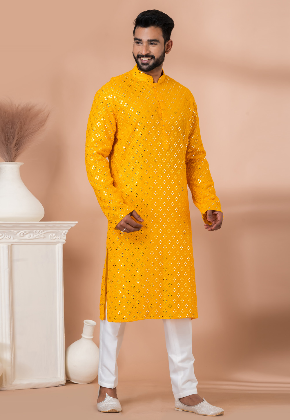 Yellow Viscose Kurta Pajama 282534