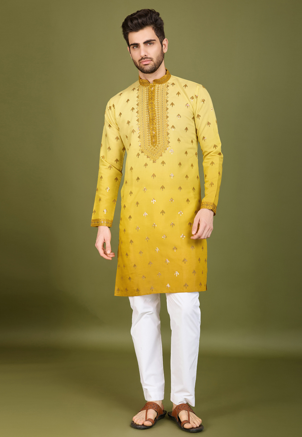 Yellow Viscose Kurta Pajama 311668
