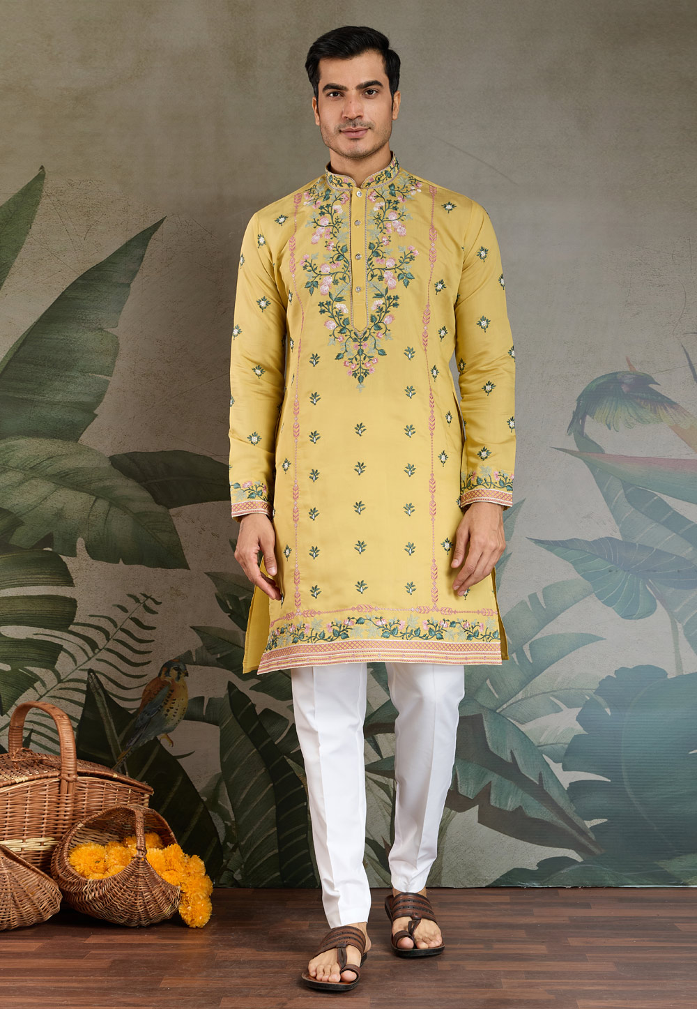 Yellow Viscose Kurta Pajama 312945
