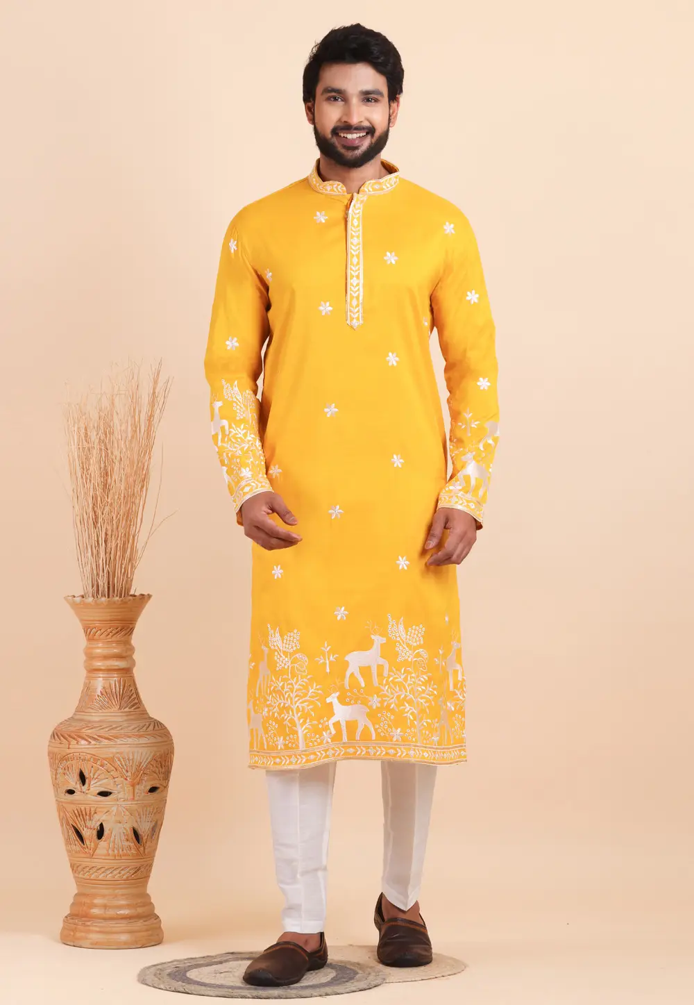 Yellow Viscose Kurta Pajama 333632