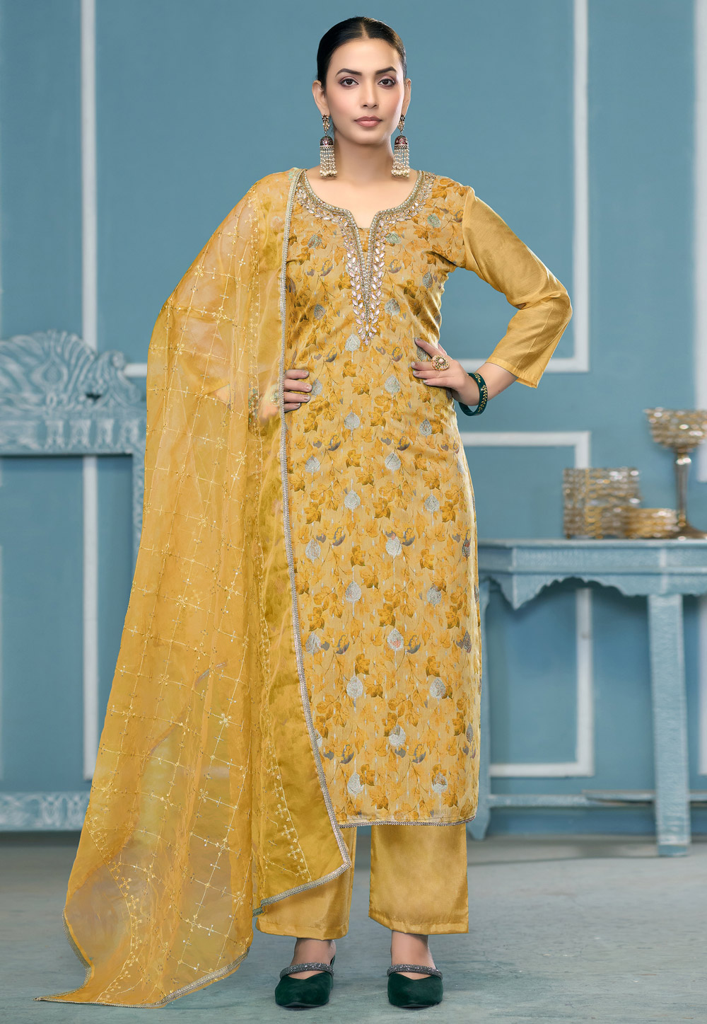 Yellow Viscose Pakistani Suit 306842