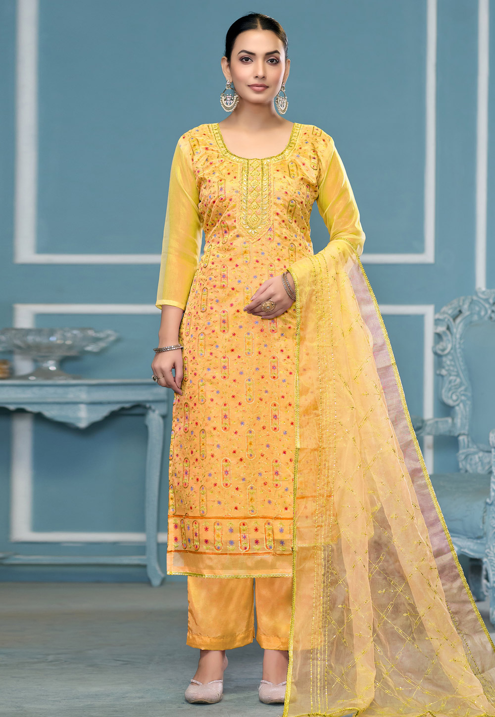 Yellow Viscose Palazzo Suit 307276