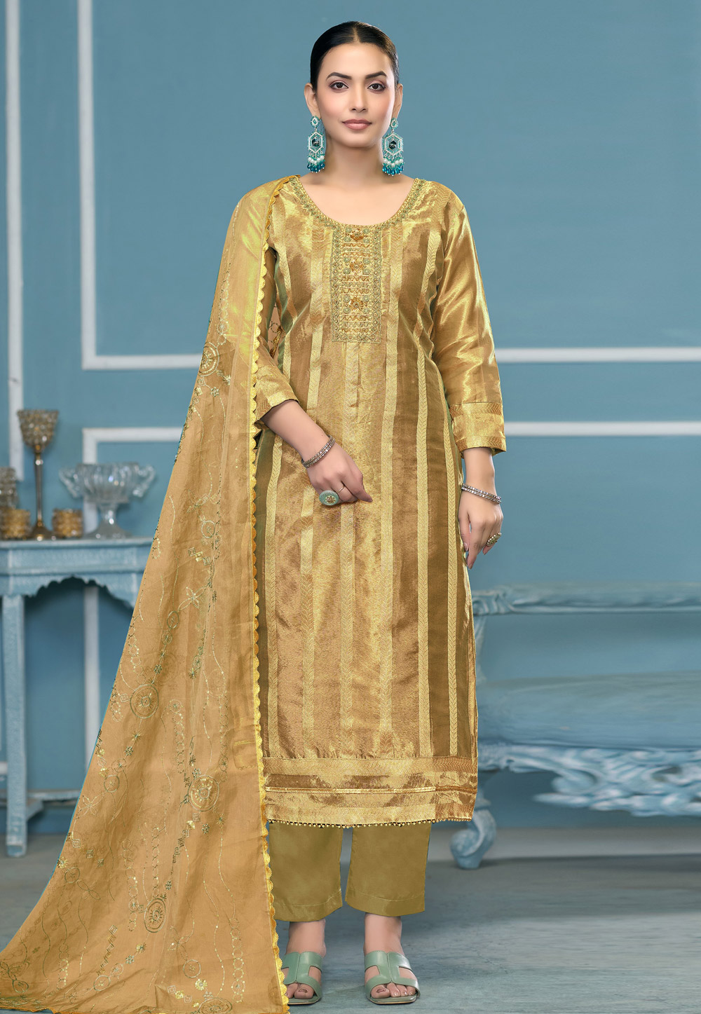 Yellow Viscose Pant Style Suit 306827