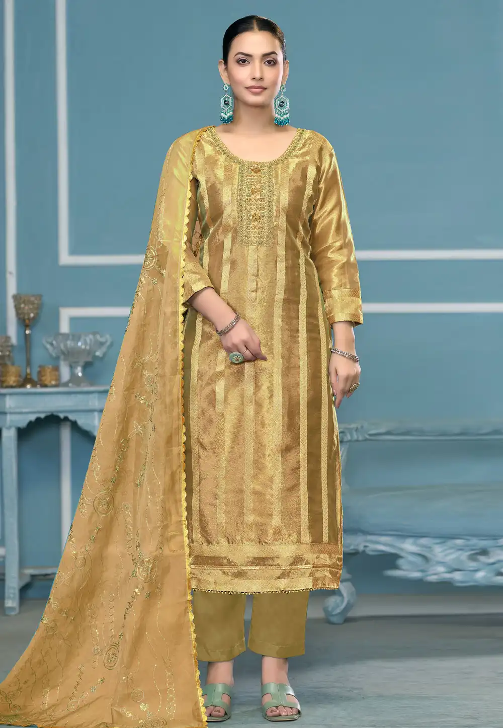 Yellow Viscose Pant Style Suit 306827
