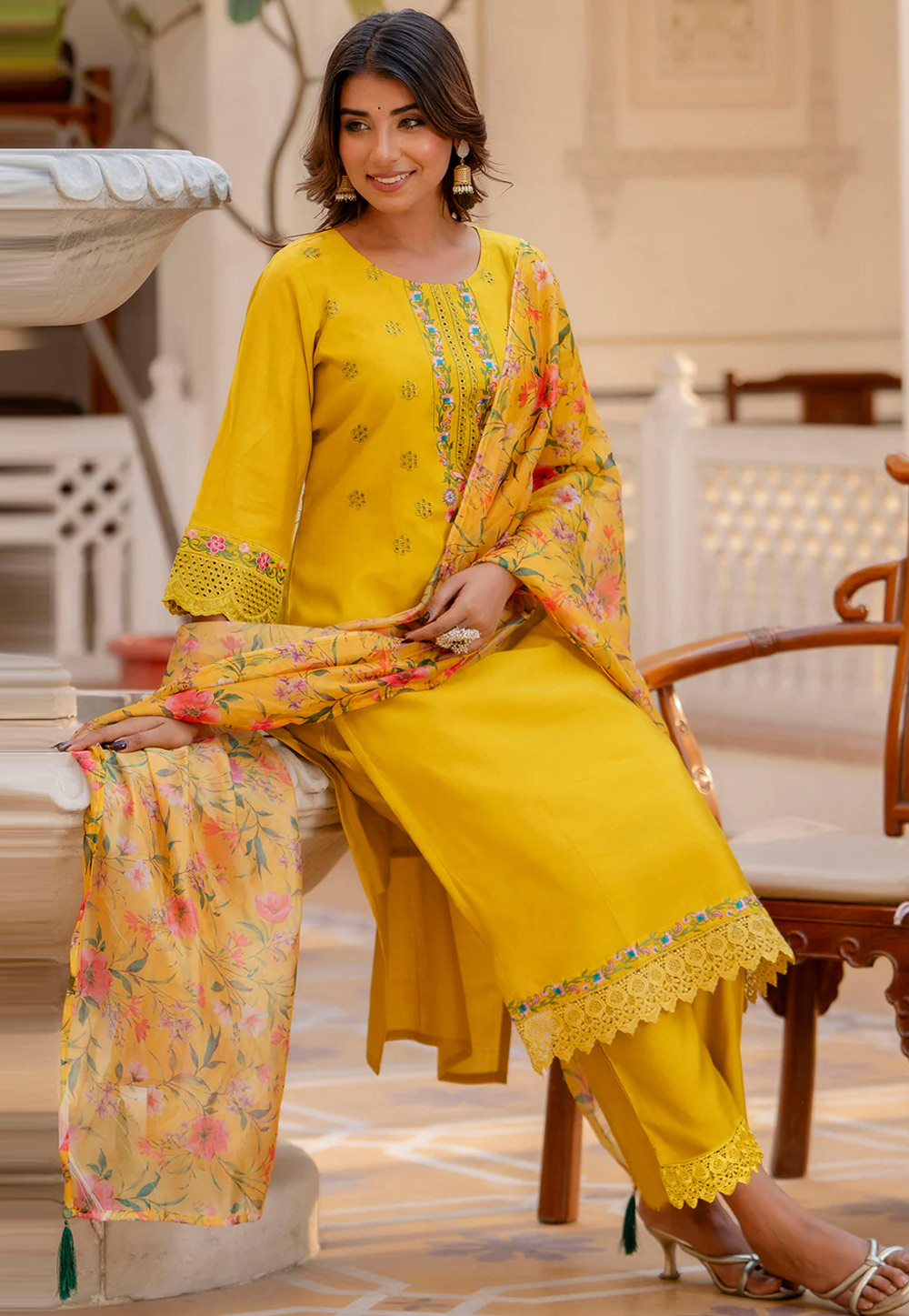 Yellow Viscose Readymade Pakistani Suit 306824