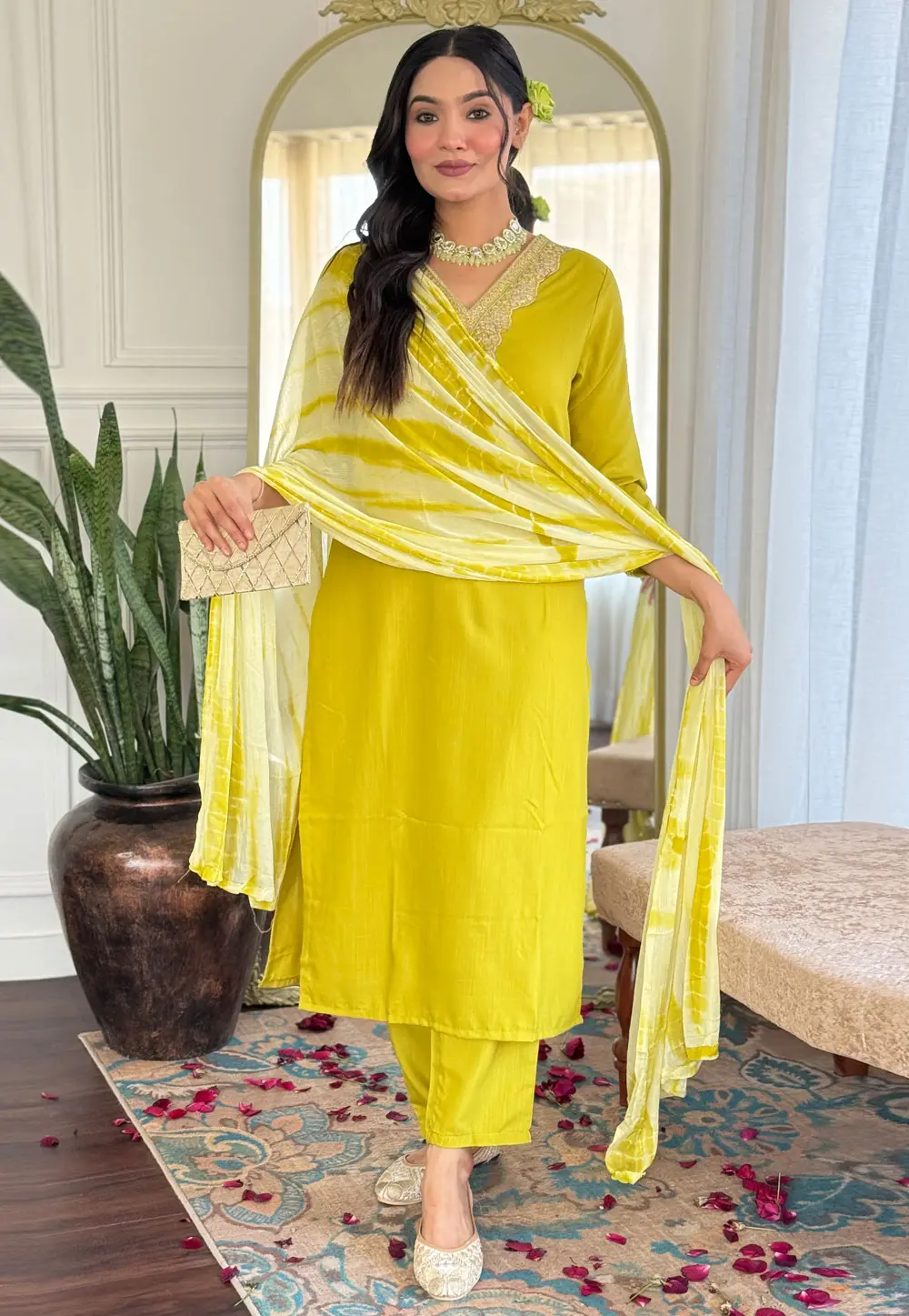 Yellow Viscose Readymade Pakistani Suit 304572