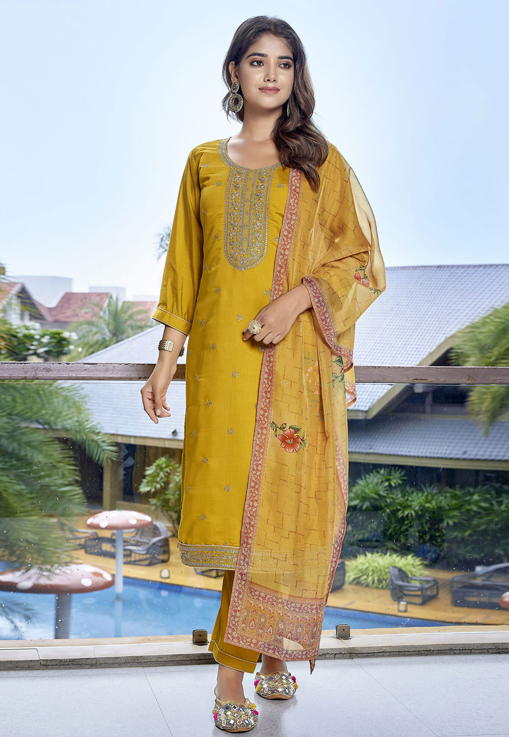 Yellow Viscose Readymade Pakistani Suit 308136