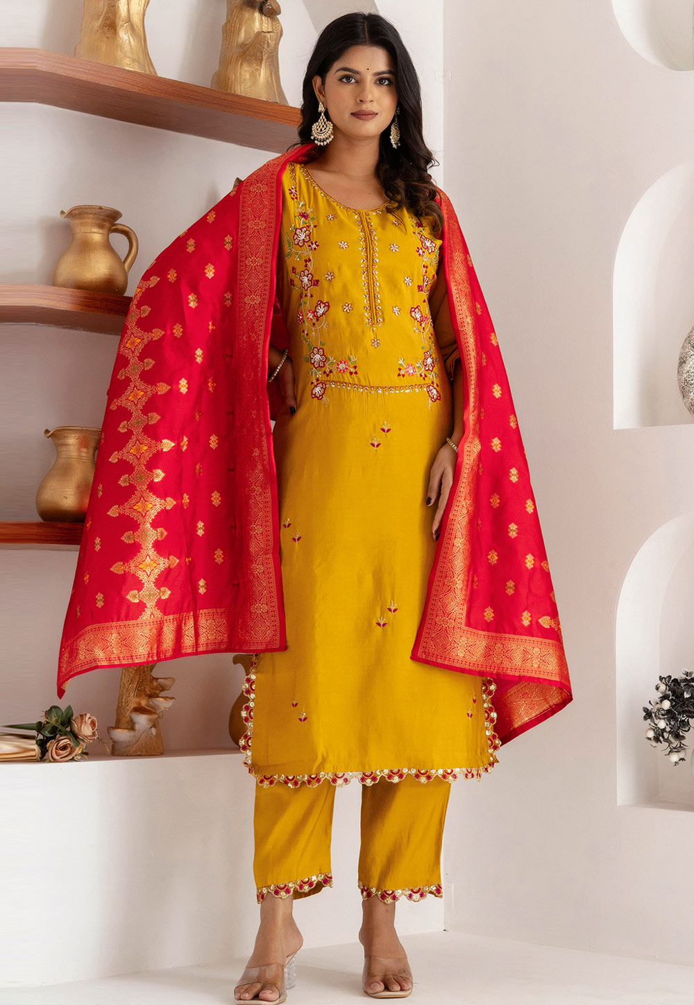 Yellow Viscose Readymade Pakistani Suit 308708
