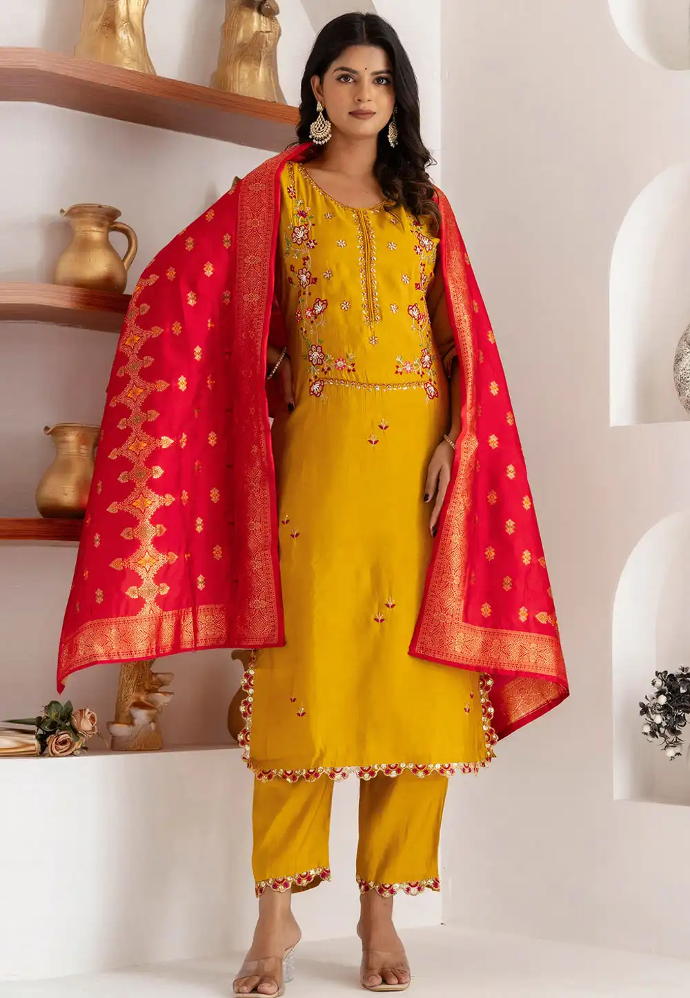 Yellow Viscose Readymade Pakistani Suit 308708