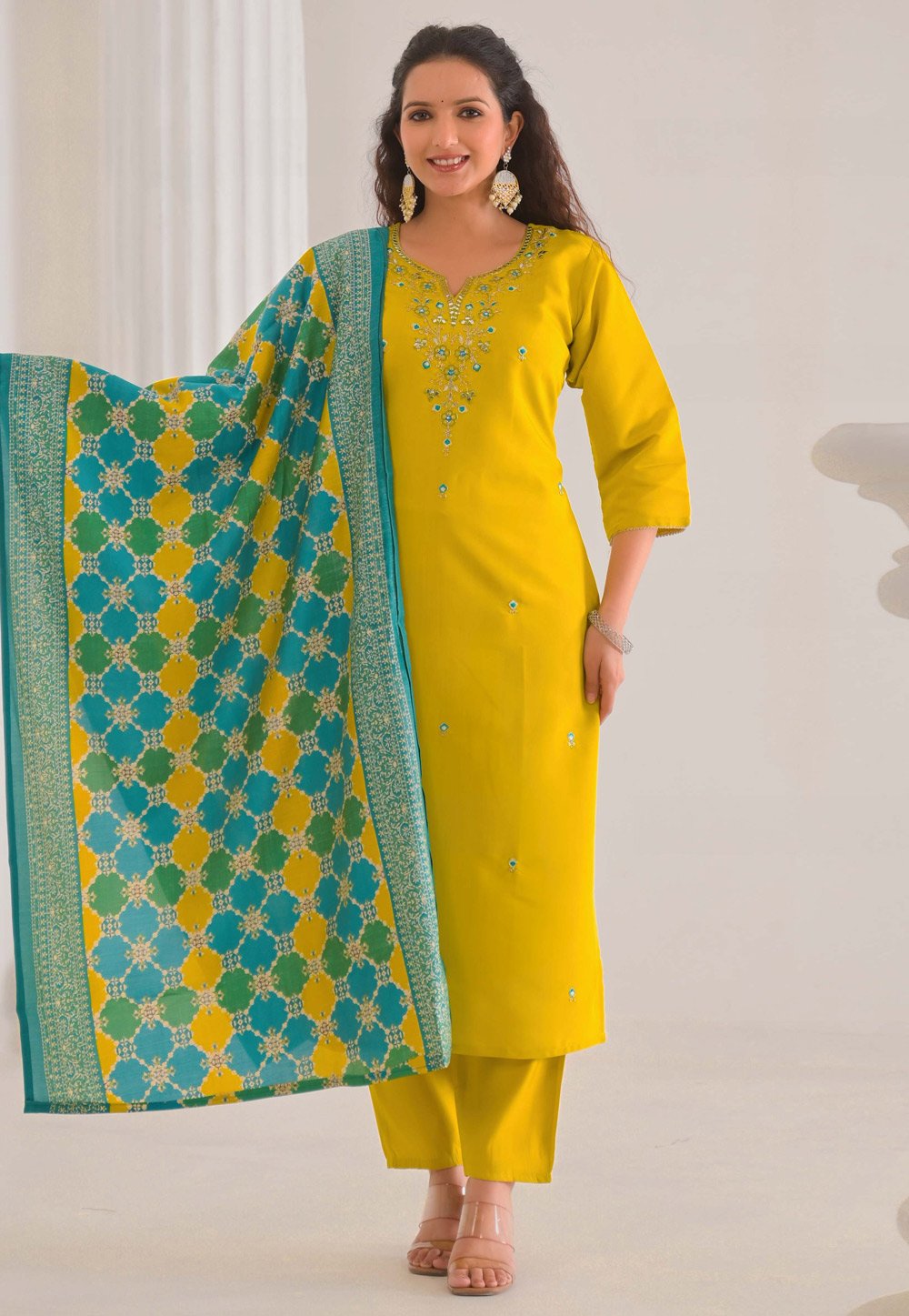 Yellow Viscose Readymade Pakistani Suit 307836