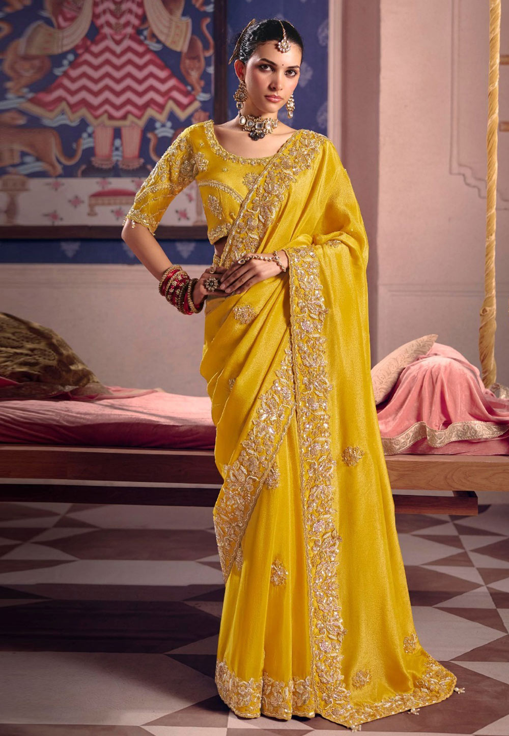 Yellow Viscose Saree With Blouse 326879