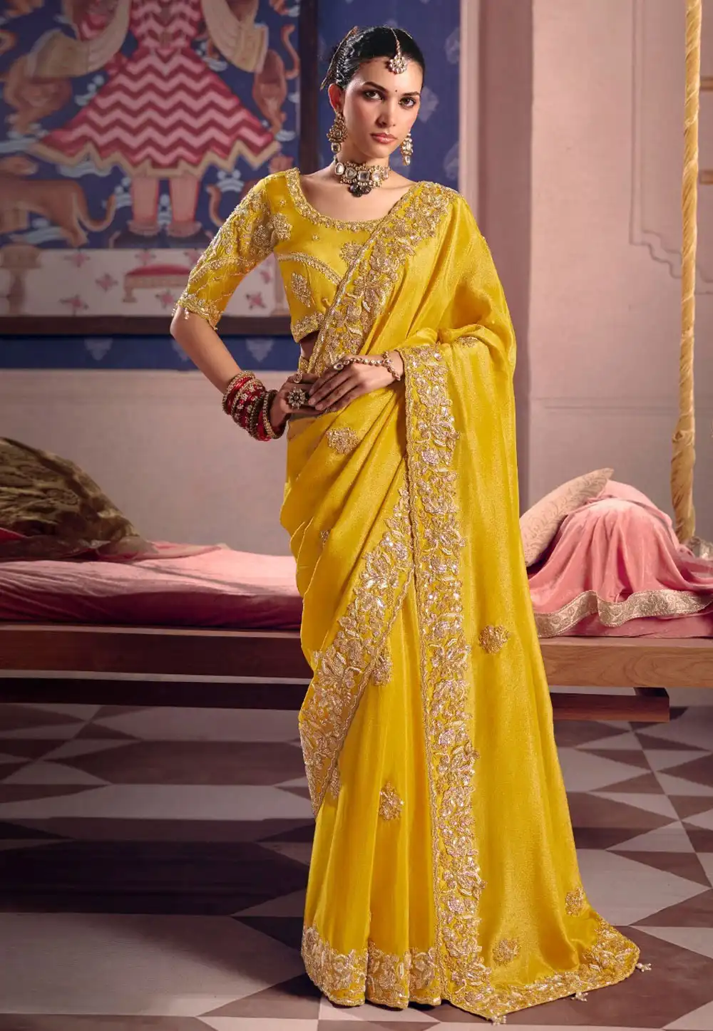 Yellow Viscose Saree With Blouse 326879